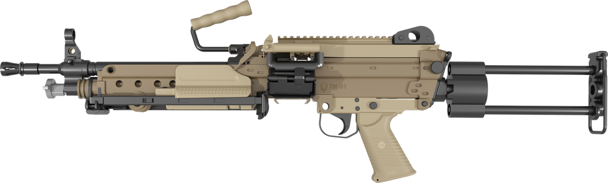TM01C in Flat Dark Earth with short barrel and telescopic wire stock (extended); side view