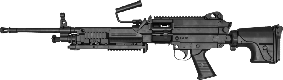 TM01LB in black with long barrel and adjustable stock; side view