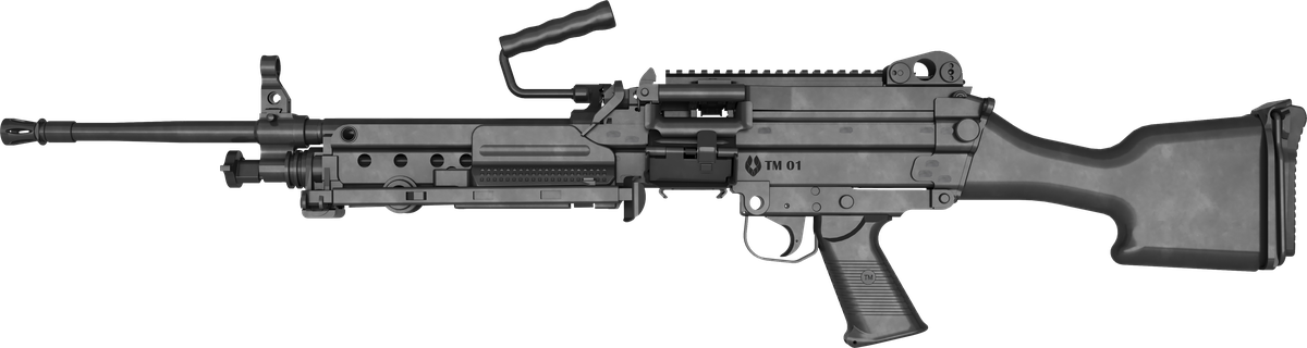 TM01S in black with long barrel and fixed stock; side view
